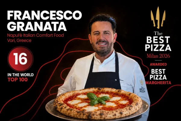 Award-winning pizza in Tinos with a recipe by Francesco Granata